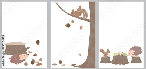 ハリネズミとリスのかわいいコンビのベクターイラスト