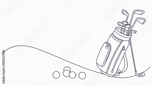 Golf bag with clubs and balls on a golf course