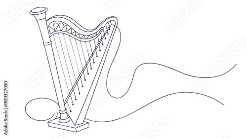 Elegant harp with flowing strings in modern artistic design
