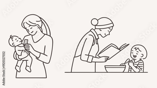 Mother caring for children with love and nurturing