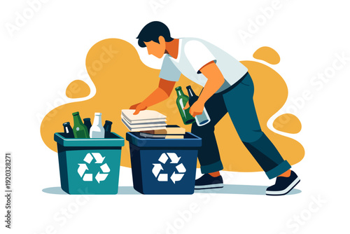 Man sorting recyclables into bins for a cleaner environment.