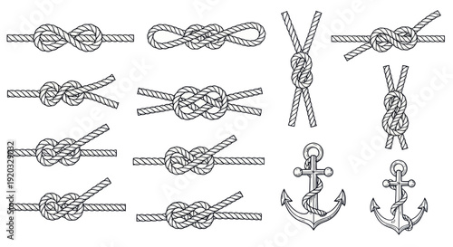 Nautical Knots and Anchors: A Collection of Marine Rope Tying Illustrations