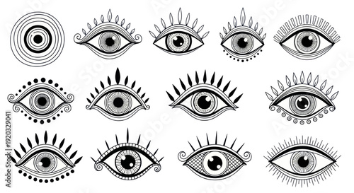 Mystic Evil Eye Symbols Collection, Hand-Drawn, Protection and Spirituality
