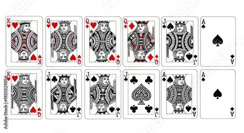 Playing Cards: Kings, Queens, Jacks, and Aces of Spades, Hearts, and Clubs