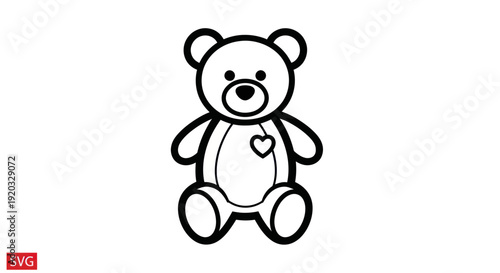 Simple Teddy Bear Outline with Heart Icon Vector Illustration