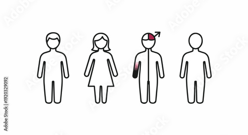 Diverse group of people icons representing different ages, genders, and health conditions with one person showing symptoms