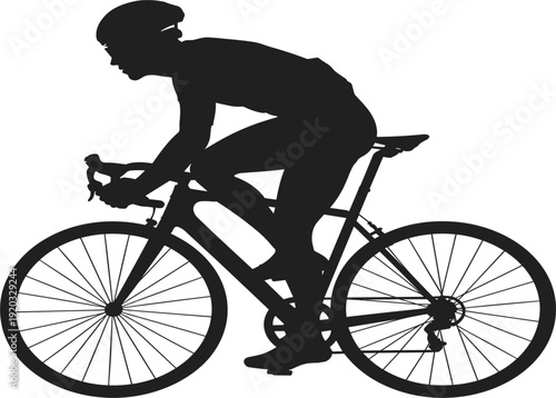 Black cyclist silhouette illustration, professional road bike rider, male athlete racing for fitness and sports competition