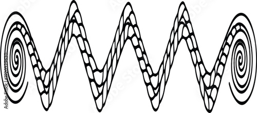 Abstract zigzag wave icon with textured pattern and spiral ends