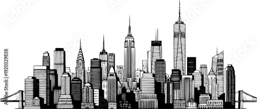 new york city skyline line art style vector.	