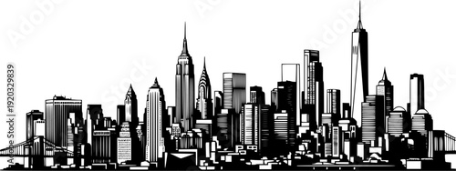 new york city skyline line art style vector.	