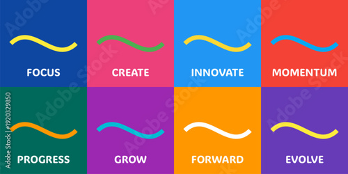 Motivational Flow Ribbons –Focus,create,innovate,grow Positive Phrases in Colorful Sections