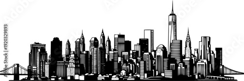 new york city skyline line art style vector.	