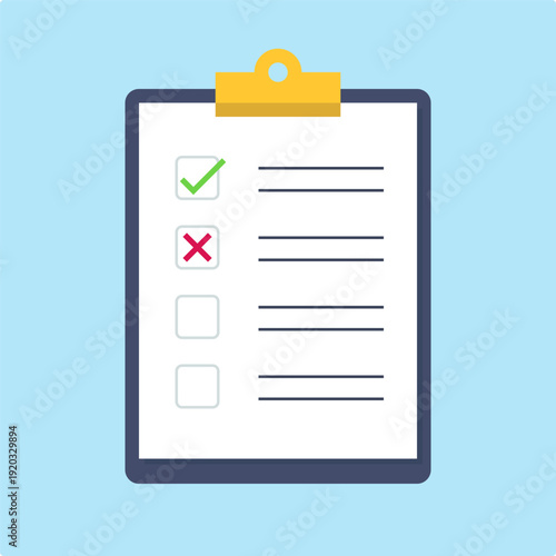 Checklist Clipboard with Checkmark and Cross