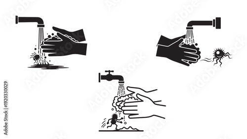 Handwashing steps illustration for hygiene protocol posters and infection control training materials