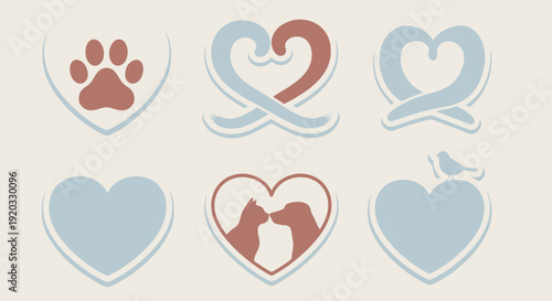 Heart shaped dog paw print icons.