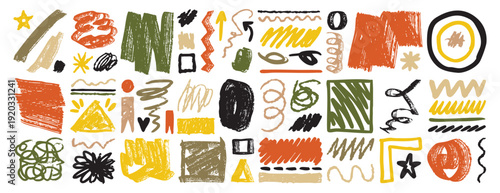set abstract random brush strokes of different brush shapes. Grunge strokes, lines and brushes. Free hand drawn movement, trembling texture elements collection.