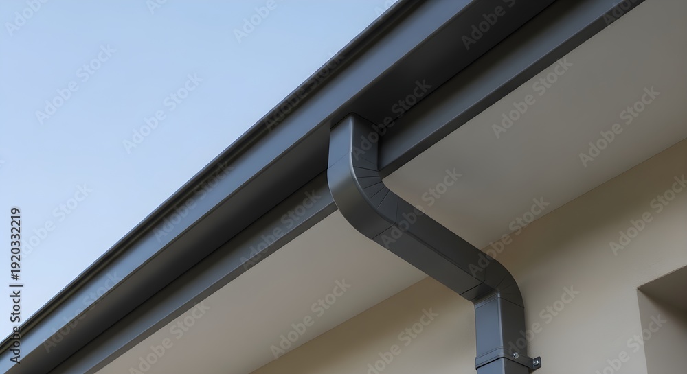 Naklejka premium Detailed View of a Gray Gutter System Against a Clear Sky