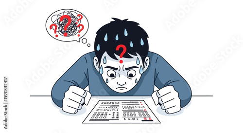 A person overwhelmed by a complex problem, struggling with confusion, stress, and anxiety, facing a challenging task under pressure, seeking an elusive resolution