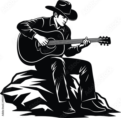 Cinco De Mayo Acoustic Guitarist Silhouette Illustration, Silhouette, vector