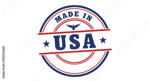 Circular Made in USA stamp with red and blue accents and star emblem