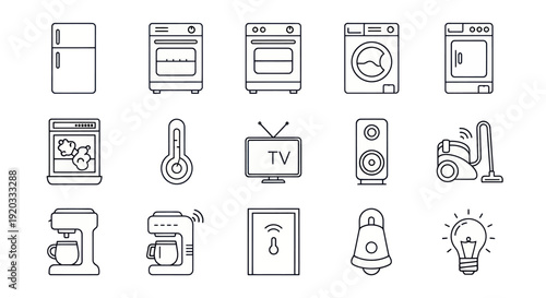 Smart Home Appliances Icons Set - Modern Technology Line Art Collection