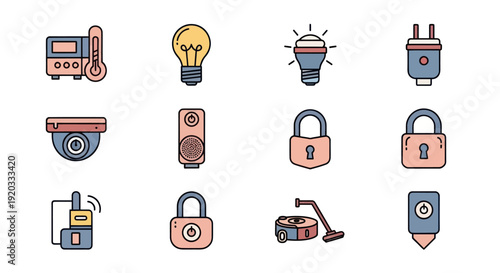 Smart Home Technology Icons: Security, Automation, and Energy Efficiency