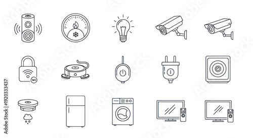 Smart Home Technology Icons: Security, Automation, Appliances, Entertainment