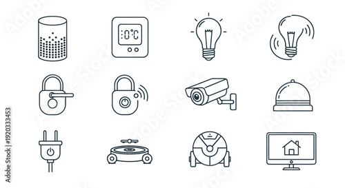 Smart Home Technology Icons Set: Automation, Security, Convenience