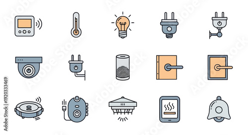 Smart Home Technology Icons Set: Automation, Security, Comfort, Energy Saving