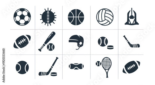 Sports Icons Collection: Soccer, Basketball, Baseball, Tennis, Hockey, Football, Volleyball