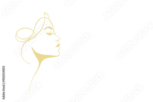 Minimal gold line woman profile logo. Perfect for luxury beauty salon, skincare brand, spa, permanent makeup or cosmetic studio branding