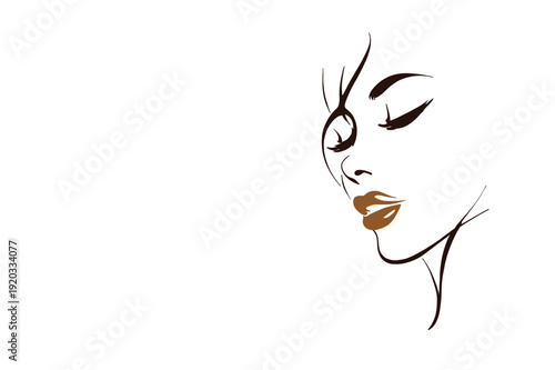 Elegant woman face line art with accent lips. Perfect logo for makeup artist, lip studio, permanent makeup salon or cosmetic branding