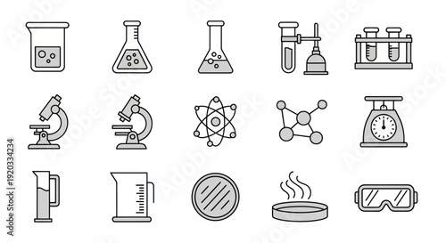 Science Icons Set: Chemistry, Biology, Research and Laboratory Equipment