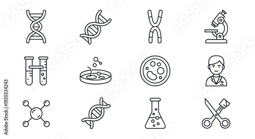 Science Icons Set: DNA, Microscope, Lab Equipment & Scientist
