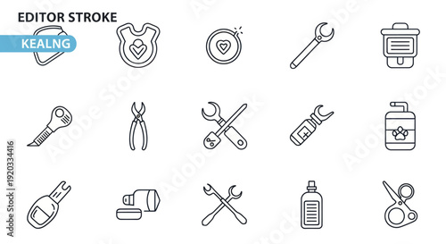 Set of Medical and Dental Tools Icons, Outline Style
