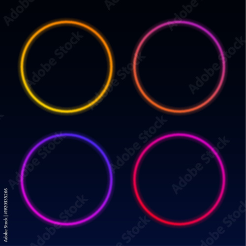 Abstract neon circle glows with blended liquid gradients. Reflective blot drops accentuate the smooth rounded shape. The vector artwork suggests energy, balance, and futuristic style.