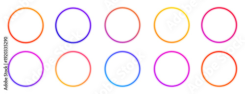 Blue and green neon portal forms a luminous abstract frame. Liquid gradient waves ripple across the smooth circular shape. The vector artwork conveys futuristic motion and balance.