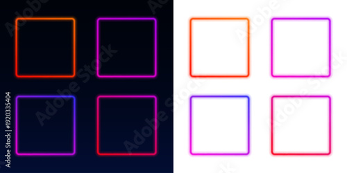 Multicolor neon square rings glow softly in abstract patterns. Smooth gradient edges highlight futuristic digital style. Perfect transparent PNG for banners, UI, and creative visuals. PNG