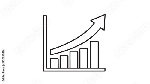 Simple line graph with upward trend in minimalist style with black outline on white background for business presentation