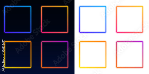 Floating neon frames glow with cyan and purple gradient highlights. Motion blur adds dynamic depth and modern digital energy. Ideal for posters, banners, and UI elements.