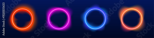 Foto Glowing neon circle pulses with fluid gradient energy