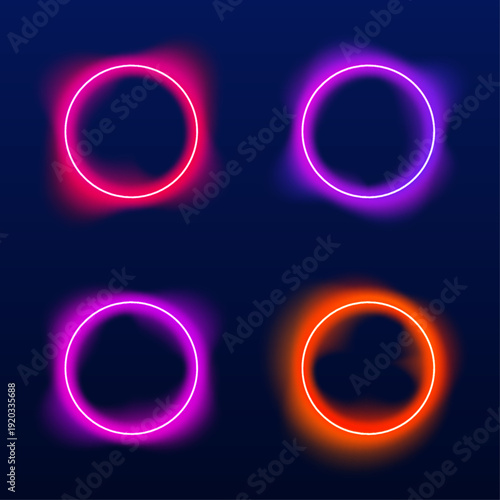 Smooth glowing circle glows with vibrant neon liquid gradients. Soft reflective blot highlights ripple across the rounded shape. The vector artwork conveys modern motion and digital elegance.