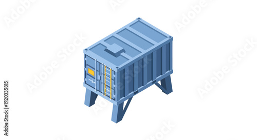 Blue Shipping Container with Labels and Legs.