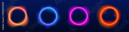 Obraz na płótnie Abstract neon circle glows with fluid blue and green gradients