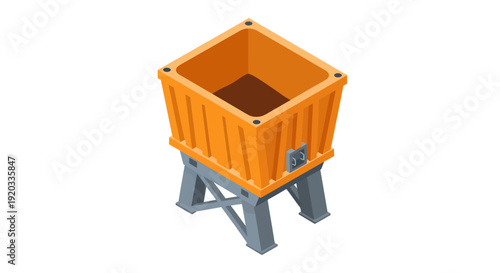 Orange Shipping Container on Metal Stands.