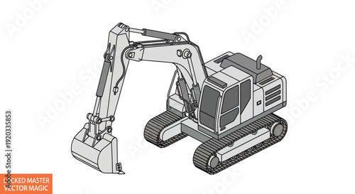 Detailed Illustration of Excavator Machine Equipment.