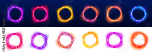 Neon-lit abstract circle flows with layered luminous gradients. Blue and green highlights shimmer softly along the rounded form. The artwork conveys immersive energy and modern motion.