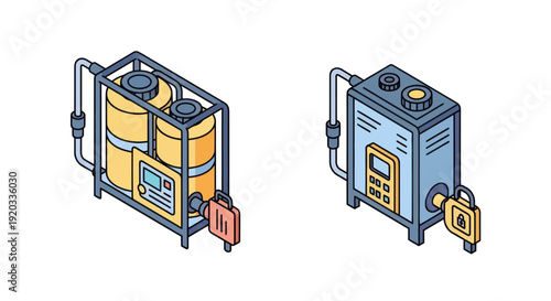 Industrial Water Heater Systems Illustration.