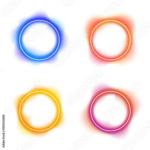 Luminous neon ring flows with smooth fluid gradients. Blue and green highlights ripple softly across the circular form. The artwork conveys motion, depth, and modern digital style.
