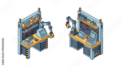 Industrial Robotic Arms on Workstations.